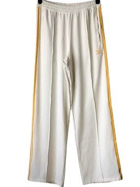 Adidas Women's Wide Leg Crepe Pants S White Gold 3 Stripes